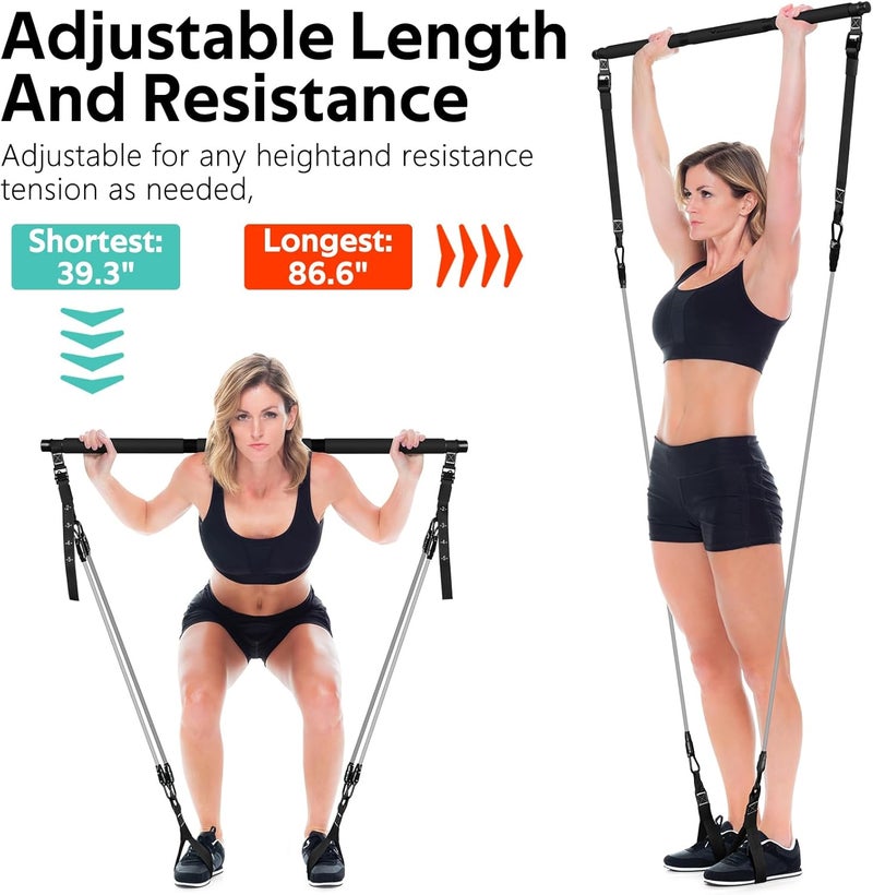RENRANRING Pilates Bar Kit with Resistance Bands, Multifunctional Pilates Bar for Women & Men with Heavy-Duty Metal Adjustment Buckle, Pilates Home Equipment for Full BodyWorkouts - Image 4